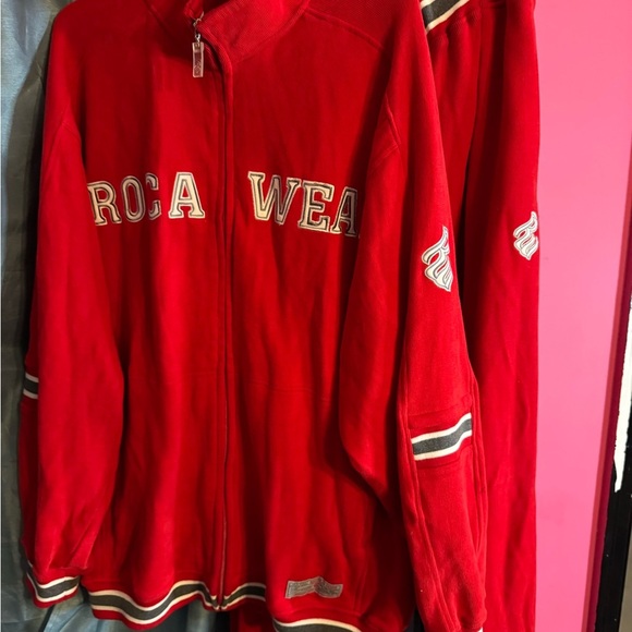 Y2K Rocawear Velour Red Jumpsuit Jacket And Pants Suit Size XXL Wide Legs - Picture 2 of 15